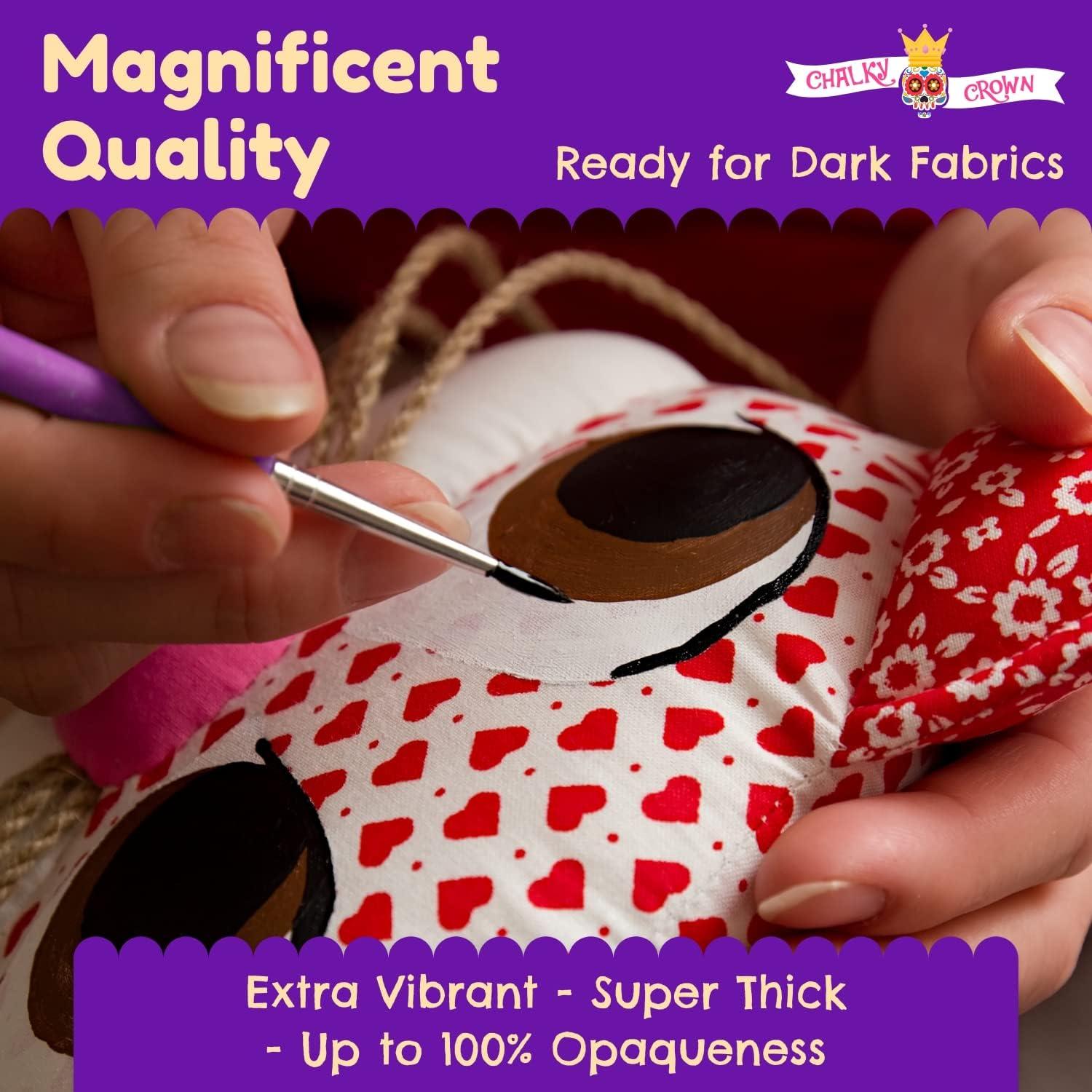 imageCHALKY CROWN Permanent Fabric Paint for Clothes 15 Colors for Canvas Textile Fabric Paint Set  Child Safe Paint for Fabric with 10 Brushes ampamp Storage Box 60ml each