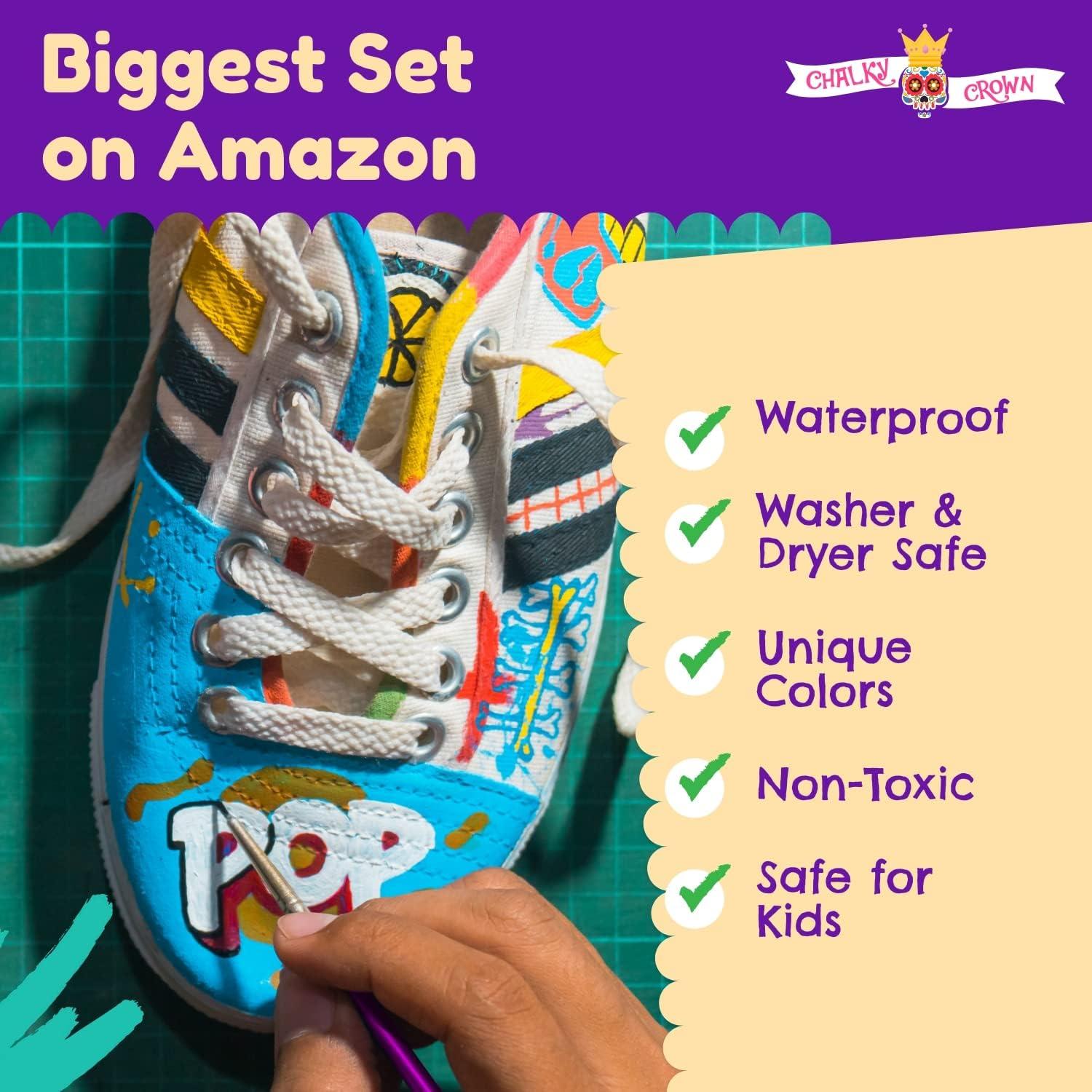 imageCHALKY CROWN Permanent Fabric Paint for Clothes 15 Colors for Canvas Textile Fabric Paint Set  Child Safe Paint for Fabric with 10 Brushes ampamp Storage Box 60ml each