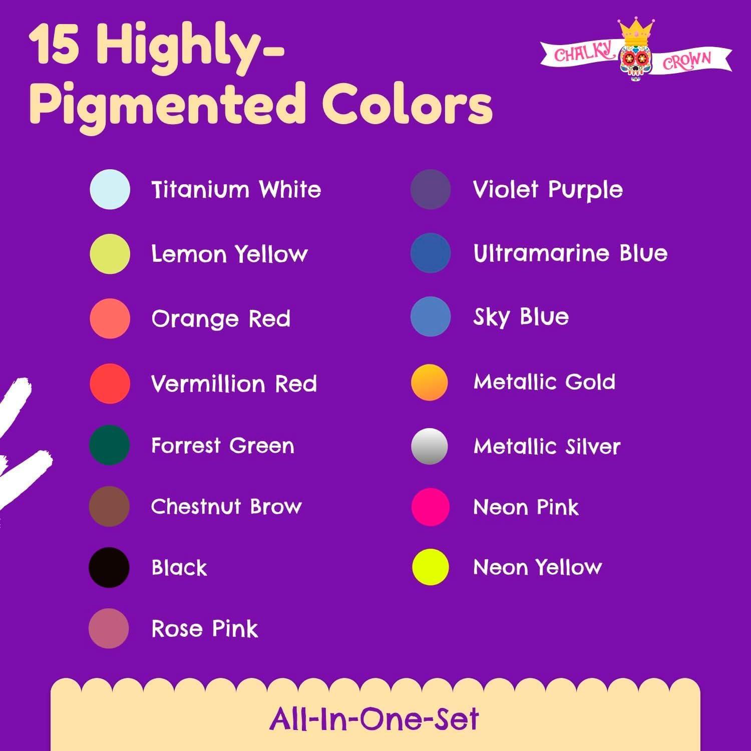 imageCHALKY CROWN Permanent Fabric Paint for Clothes 15 Colors for Canvas Textile Fabric Paint Set  Child Safe Paint for Fabric with 10 Brushes ampamp Storage Box 60ml each