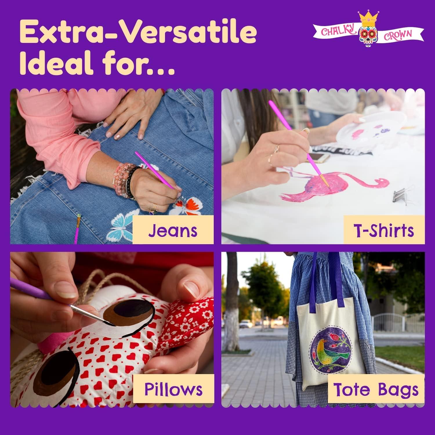 imageCHALKY CROWN Permanent Fabric Paint for Clothes 15 Colors for Canvas Textile Fabric Paint Set  Child Safe Paint for Fabric with 10 Brushes ampamp Storage Box 60ml each