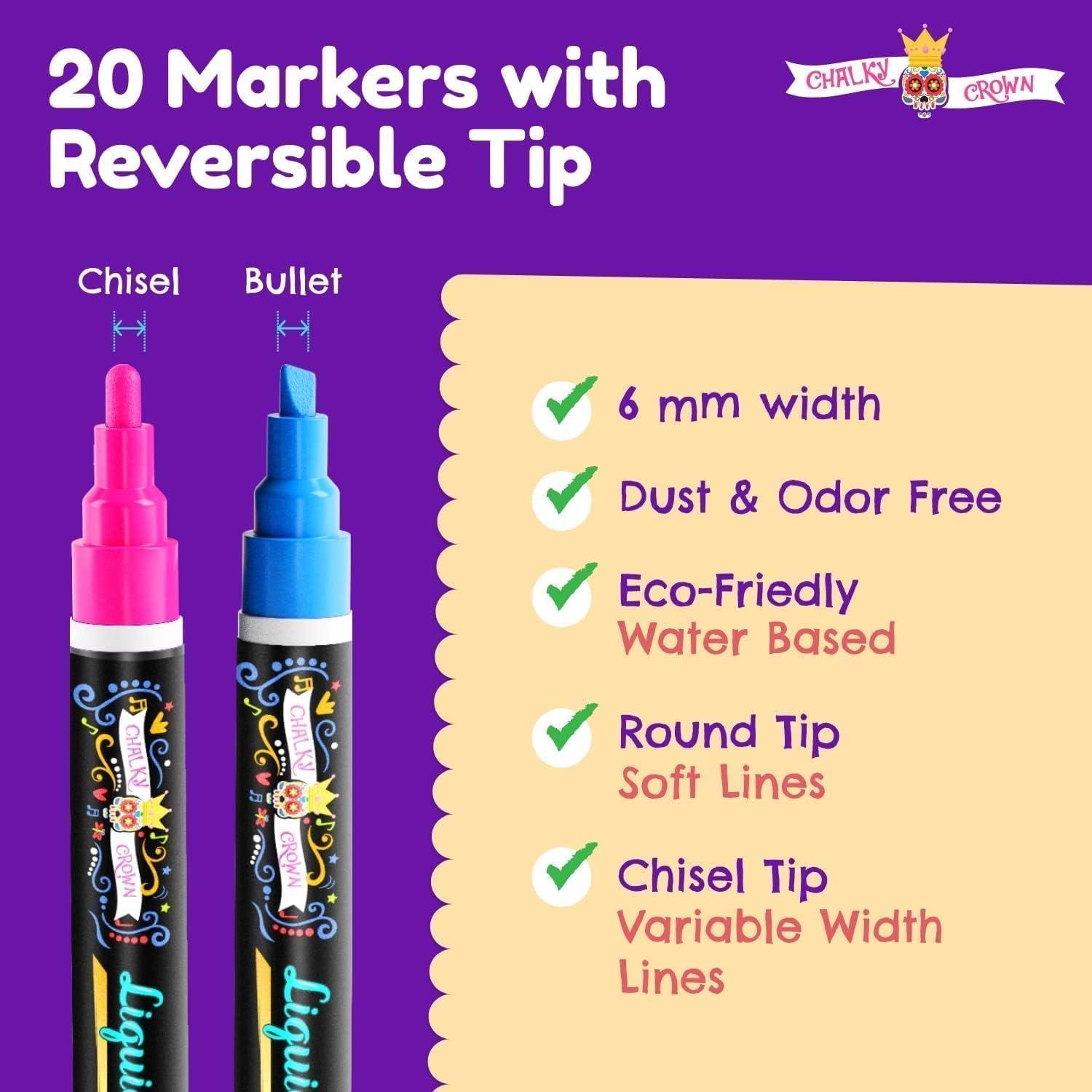 imageLiquid Chalk Markers for Blackboards  Bold Color Dry Erase Marker  Chalk Markers for Chalkboard Signs Windows Blackboard Glass  6mm Reversible Tip 8 Pack  24 Chalkboard Labels Included6mm  20 Pack