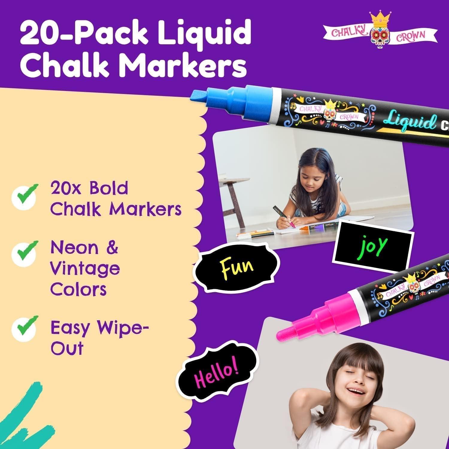 imageLiquid Chalk Markers for Blackboards  Bold Color Dry Erase Marker  Chalk Markers for Chalkboard Signs Windows Blackboard Glass  6mm Reversible Tip 8 Pack  24 Chalkboard Labels Included6mm  20 Pack