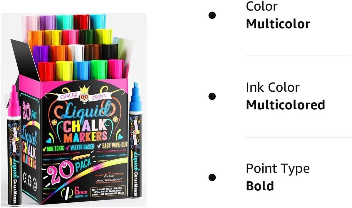 imageLiquid Chalk Markers for Blackboards  Bold Color Dry Erase Marker  Chalk Markers for Chalkboard Signs Windows Blackboard Glass  6mm Reversible Tip 8 Pack  24 Chalkboard Labels Included6mm  20 Pack