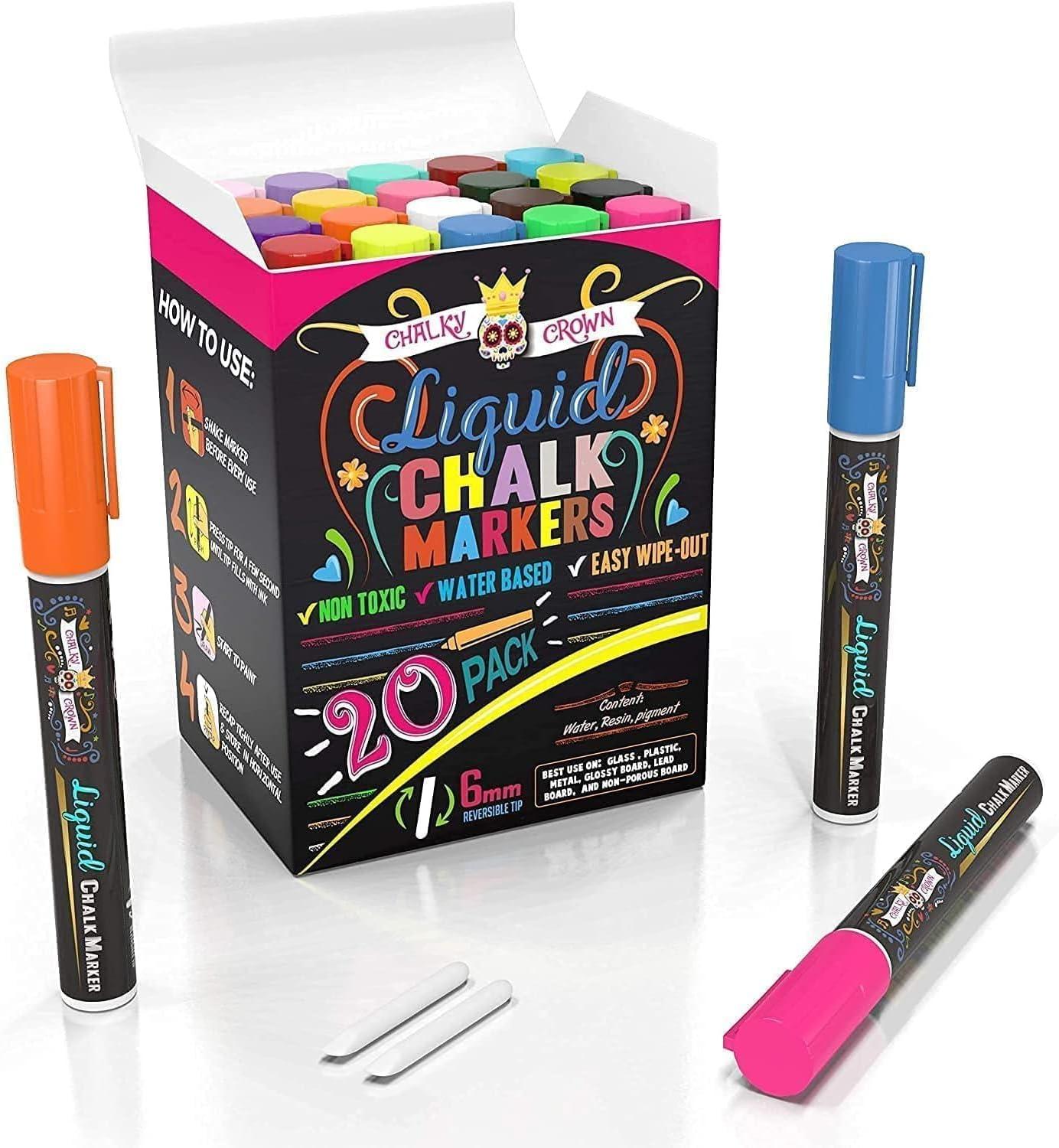 imageLiquid Chalk Markers for Blackboards  Bold Color Dry Erase Marker  Chalk Markers for Chalkboard Signs Windows Blackboard Glass  6mm Reversible Tip 8 Pack  24 Chalkboard Labels Included6mm  20 Pack