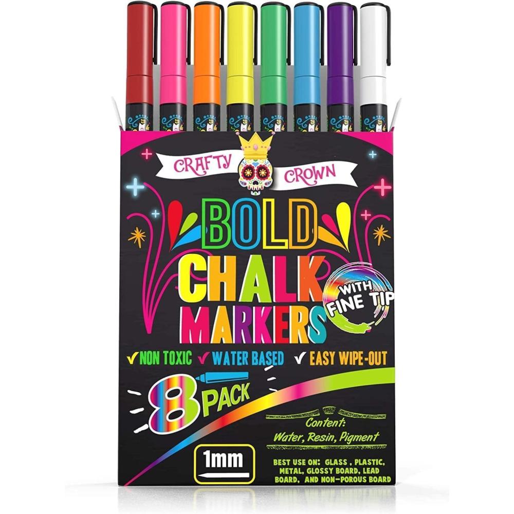 imageLiquid Chalk Markers for Blackboards  Bold Color Dry Erase Marker  Chalk Markers for Chalkboard Signs Windows Blackboard Glass  6mm Reversible Tip 8 Pack  24 Chalkboard Labels Included1mm  8 Pack