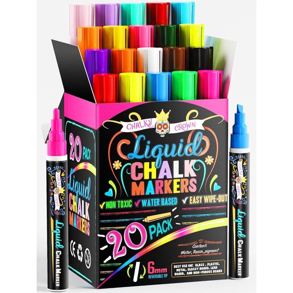 imageLiquid Chalk Markers for Blackboards  Bold Color Dry Erase Marker  Chalk Markers for Chalkboard Signs Windows Blackboard Glass  6mm Reversible Tip 8 Pack  24 Chalkboard Labels Included6mm  20 Pack