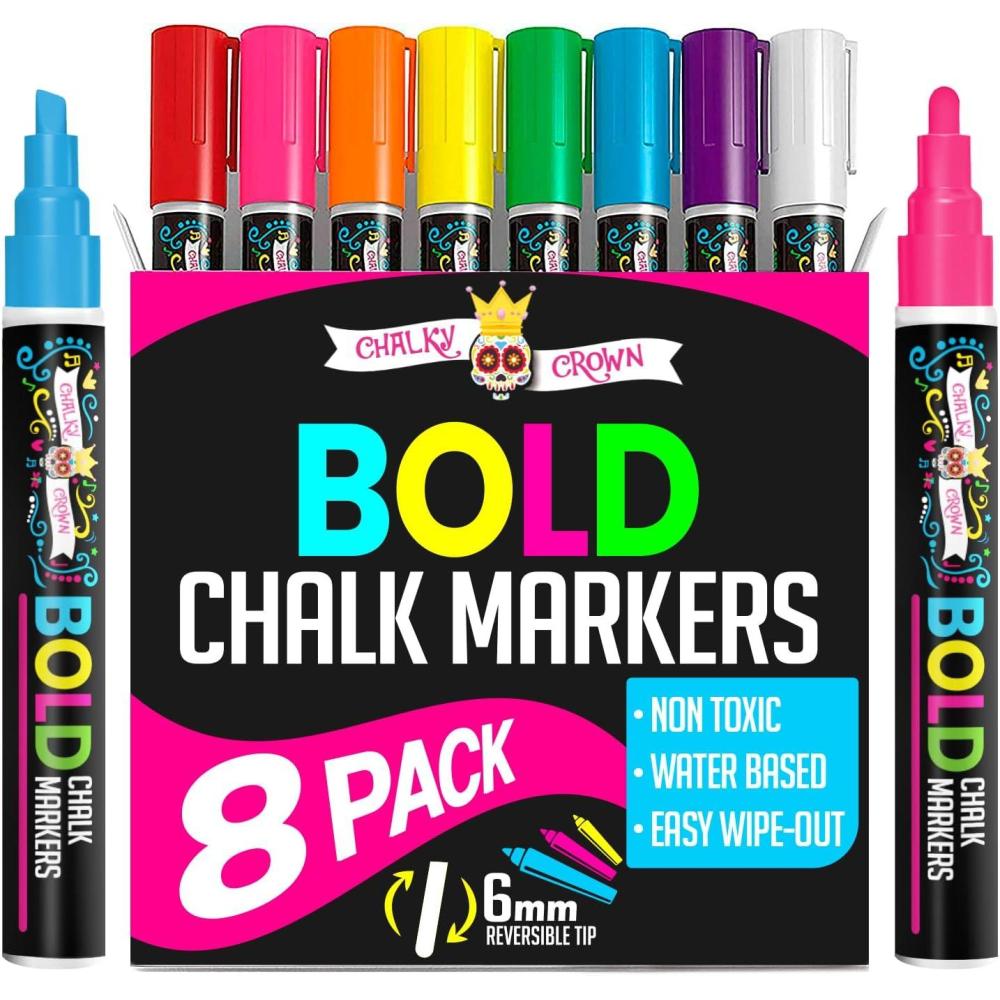 imageLiquid Chalk Markers for Blackboards  Bold Color Dry Erase Marker  Chalk Markers for Chalkboard Signs Windows Blackboard Glass  6mm Reversible Tip 8 Pack  24 Chalkboard Labels Included6mm  8 Pack