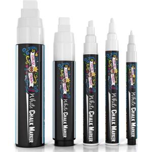 imageCHALKY CROWN 5pc White Chalk Markers  NonToxic Liquid Chalkboard Markers White Liquid Chalk Marker for Windows Glass  1 3 6 10 15mm Tips