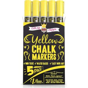 imageCHALKY CROWN Liquid Chalk Marker Pen  White Drawing Chalk  Chalkboard Markers for Chalkboard Signs Windows Blackboard Glass  6mm Reversible Tip 5 PackYellow