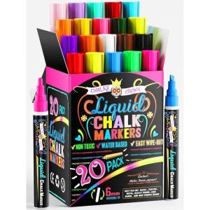imageLiquid Chalk Markers for Blackboards  Bold Color Dry Erase Marker  Chalk Markers for Chalkboard Signs Windows Blackboard Glass  6mm Reversible Tip 8 Pack  24 Chalkboard Labels Included6mm  20 Pack