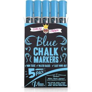 imageCHALKY CROWN Liquid Chalk Marker Pen  Dry Erase Marker  Chalk Markers for Chalkboard Signs Windows Blackboard Glass  6mm Reversible Tip Purple 5 PackBlue
