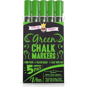 imageCHALKY CROWN Liquid Chalk Marker Pen  Dry Erase Marker  Chalk Markers for Chalkboard Signs Windows Blackboard Glass  6mm Reversible Tip Purple 5 PackGreen