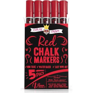 imageCHALKY CROWN Liquid Chalk Marker Pen  Dry Erase Marker  Chalk Markers for Chalkboard Signs Windows Blackboard Glass  6mm Reversible Tip Purple 5 PackRed