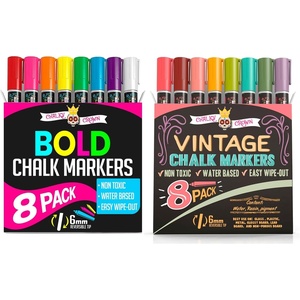 image:imageCHALKY CROWN Neon Vintage Bold Liquid Chalk Markers  16 Piece Set 8 Neon 8 Vintage with Reversible Tips for Chalkboards Glass amp More